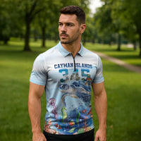 Personalized Cayman Islands 345 Zipper Polo Shirt Watercolor Turtle - Wonder Print Shop