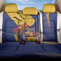 Barbados Coat Of Arms Back Car Seat Cover With Dwarf Poinciana Flowers - Wonder Print Shop