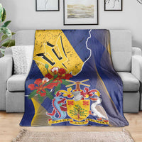 Barbados Coat Of Arms Blanket With Dwarf Poinciana Flowers