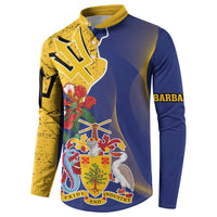 Barbados Coat Of Arms Button Sweatshirt With Dwarf Poinciana Flowers - Wonder Print Shop