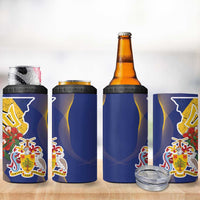 Barbados Coat Of Arms 4 in 1 Can Cooler Tumbler With Dwarf Poinciana Flowers - Wonder Print Shop