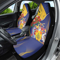 Barbados Coat Of Arms Car Seat Cover With Dwarf Poinciana Flowers - Wonder Print Shop