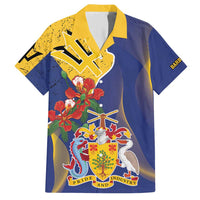 Barbados Coat Of Arms Family Matching Short Sleeve Bodycon Dress and Hawaiian Shirt With Dwarf Poinciana Flowers - Wonder Print Shop