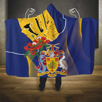 Barbados Coat Of Arms Hooded Blanket With Dwarf Poinciana Flowers