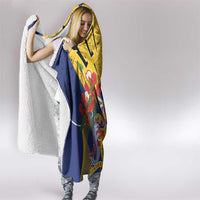 Barbados Coat Of Arms Hooded Blanket With Dwarf Poinciana Flowers