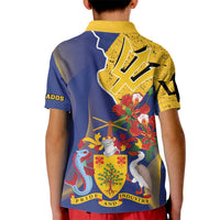 Barbados Coat Of Arms Kid Polo Shirt With Dwarf Poinciana Flowers - Wonder Print Shop