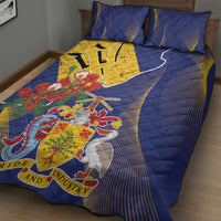 Barbados Coat Of Arms Quilt Bed Set With Dwarf Poinciana Flowers - Wonder Print Shop