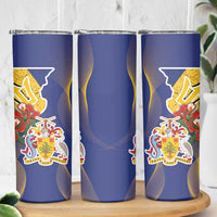 Barbados Coat Of Arms Skinny Tumbler With Dwarf Poinciana Flowers - Wonder Print Shop