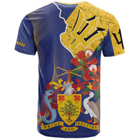 Barbados Coat Of Arms T Shirt With Dwarf Poinciana Flowers - Wonder Print Shop