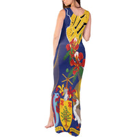 Barbados Coat Of Arms Tank Maxi Dress With Dwarf Poinciana Flowers - Wonder Print Shop