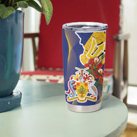Barbados Coat Of Arms Tumbler Cup With Dwarf Poinciana Flowers - Wonder Print Shop