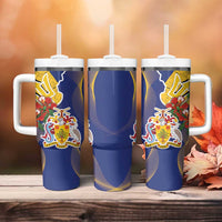 Barbados Coat Of Arms Tumbler With Handle With Dwarf Poinciana Flowers - Wonder Print Shop