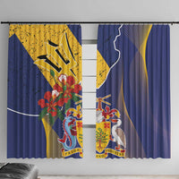 Barbados Coat Of Arms Window Curtain With Dwarf Poinciana Flowers - Wonder Print Shop