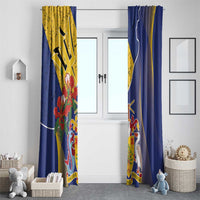 Barbados Coat Of Arms Window Curtain With Dwarf Poinciana Flowers - Wonder Print Shop