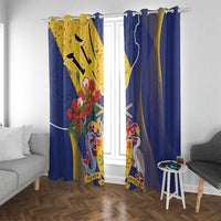 Barbados Coat Of Arms Window Curtain With Dwarf Poinciana Flowers - Wonder Print Shop