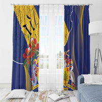 Barbados Coat Of Arms Window Curtain With Dwarf Poinciana Flowers - Wonder Print Shop