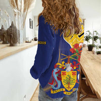 Barbados Coat Of Arms Women Casual Shirt With Dwarf Poinciana Flowers - Wonder Print Shop