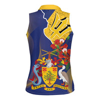 Barbados Coat Of Arms Women Sleeveless Polo Shirt With Dwarf Poinciana Flowers - Wonder Print Shop