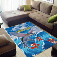 Personalized Barbados Fish Flying Area Rug With Stormy Sea Wave - Wonder Print Shop