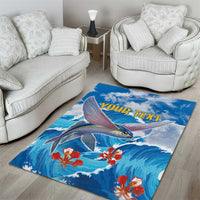 Personalized Barbados Fish Flying Area Rug With Stormy Sea Wave - Wonder Print Shop