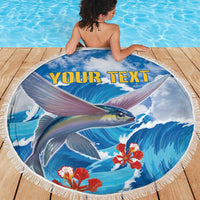 Personalized Barbados Fish Flying Beach Blanket With Stormy Sea Wave - Wonder Print Shop