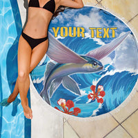 Personalized Barbados Fish Flying Beach Blanket With Stormy Sea Wave - Wonder Print Shop