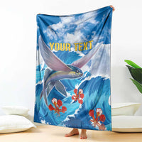 Personalized Barbados Fish Flying Blanket With Stormy Sea Wave