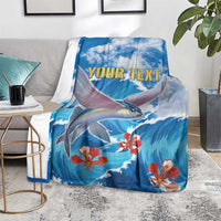 Personalized Barbados Fish Flying Blanket With Stormy Sea Wave