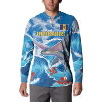 Personalized Barbados Fish Flying Button Sweatshirt With Stormy Sea Wave - Wonder Print Shop
