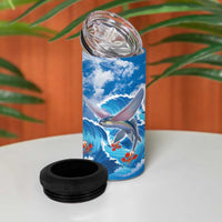 Personalized Barbados Fish Flying 4 in 1 Can Cooler Tumbler With Stormy Sea Wave - Wonder Print Shop