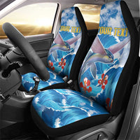 Personalized Barbados Fish Flying Car Seat Cover With Stormy Sea Wave - Wonder Print Shop