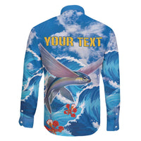 Personalized Barbados Fish Flying Family Matching Long Sleeve Bodycon Dress and Hawaiian Shirt With Stormy Sea Wave - Wonder Print Shop