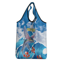 Personalized Barbados Fish Flying Grocery Bag With Stormy Sea Wave