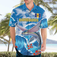 Personalized Barbados Fish Flying Hawaiian Shirt With Stormy Sea Wave - Wonder Print Shop