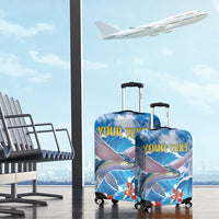 Personalized Barbados Fish Flying Luggage Cover With Stormy Sea Wave - Wonder Print Shop