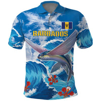 Personalized Barbados Fish Flying Polo Shirt With Stormy Sea Wave - Wonder Print Shop
