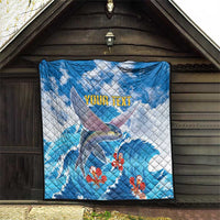 Personalized Barbados Fish Flying Quilt With Stormy Sea Wave - Wonder Print Shop