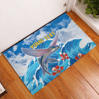 Personalized Barbados Fish Flying Rubber Doormat With Stormy Sea Wave - Wonder Print Shop