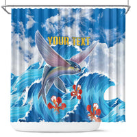 Personalized Barbados Fish Flying Shower Curtain With Stormy Sea Wave