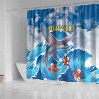 Personalized Barbados Fish Flying Shower Curtain With Stormy Sea Wave