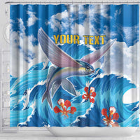 Personalized Barbados Fish Flying Shower Curtain With Stormy Sea Wave