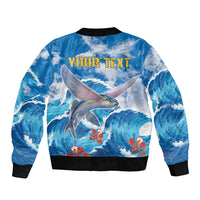Personalized Barbados Fish Flying Sleeve Zip Bomber Jacket With Stormy Sea Wave - Wonder Print Shop