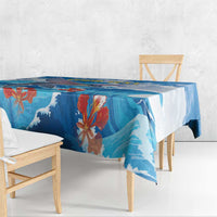 Personalized Barbados Fish Flying Tablecloth With Stormy Sea Wave - Wonder Print Shop