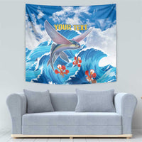Personalized Barbados Fish Flying Tapestry With Stormy Sea Wave - Wonder Print Shop