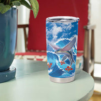 Personalized Barbados Fish Flying Tumbler Cup With Stormy Sea Wave - Wonder Print Shop