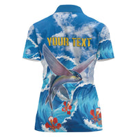 Personalized Barbados Fish Flying Women Polo Shirt With Stormy Sea Wave - Wonder Print Shop
