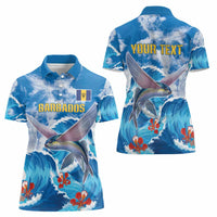 Personalized Barbados Fish Flying Women Polo Shirt With Stormy Sea Wave - Wonder Print Shop