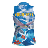 Personalized Barbados Fish Flying Women Sleeveless Polo Shirt With Stormy Sea Wave - Wonder Print Shop