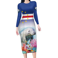 Cape Verde Manatee Family Matching Long Sleeve Bodycon Dress and Hawaiian Shirt Coral Reef With Flag Style - Wonder Print Shop