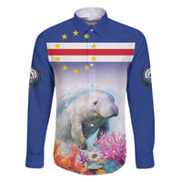 Cape Verde Manatee Family Matching Off The Shoulder Long Sleeve Dress and Hawaiian Shirt Coral Reef With Flag Style - Wonder Print Shop